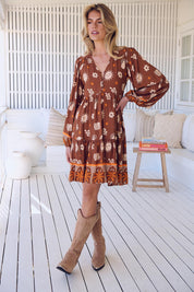 Minikleid Damen mit V - Ausschnitt und Allovermuster - Blossom Hair & Fashion