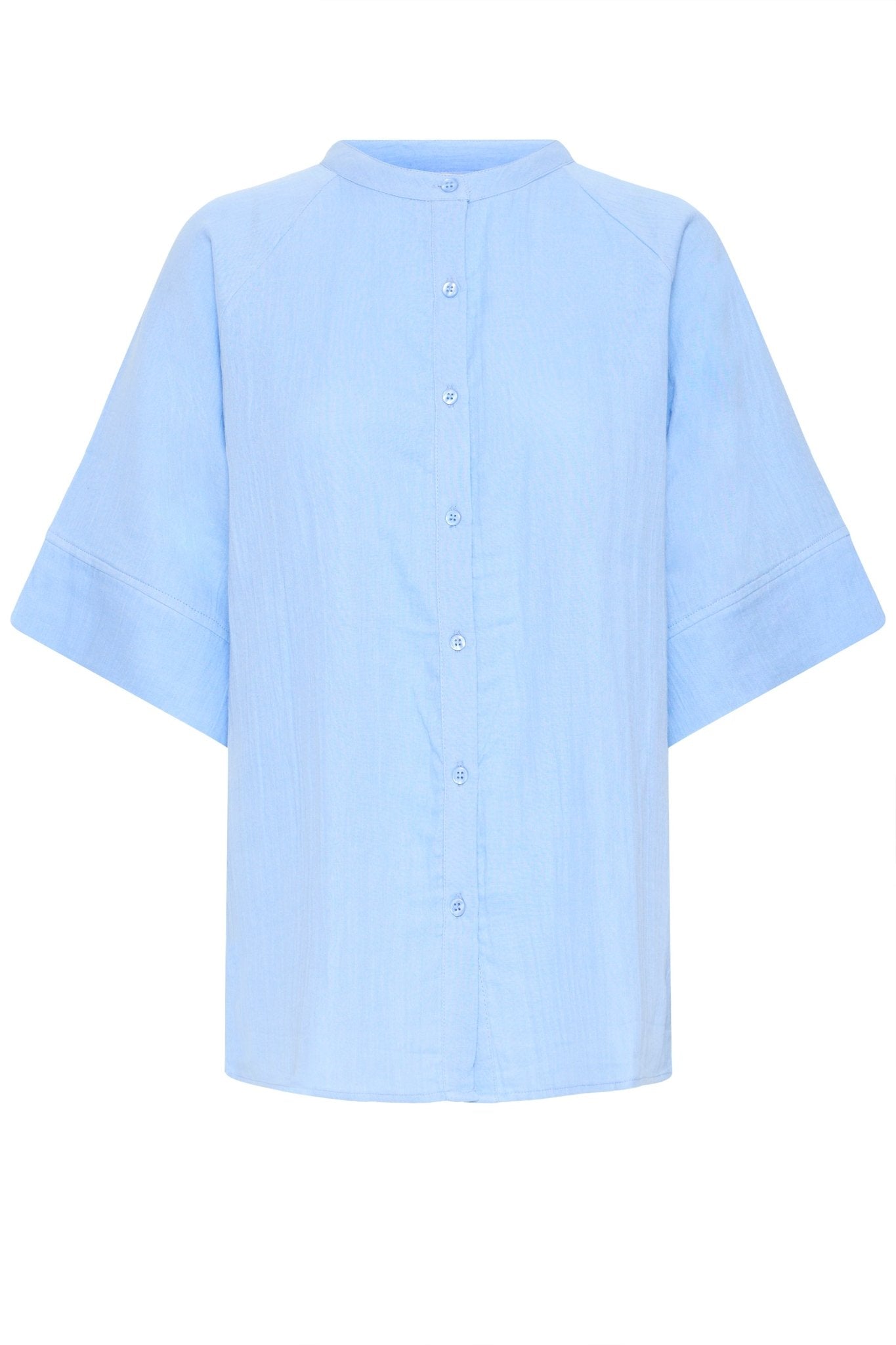 Oversize Bluse mit Stehkragen Hellblau, Grün oder Rosa - Blossom Hair & Fashion
