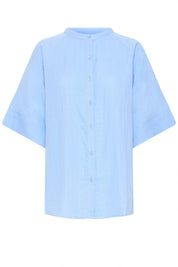 Oversize Bluse mit Stehkragen Hellblau, Grün oder Rosa - Blossom Hair & Fashion