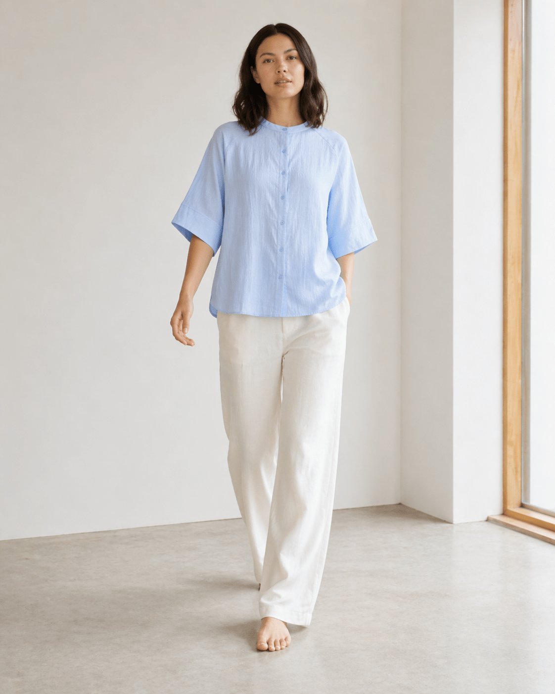 Oversize Bluse mit Stehkragen Hellblau, Grün oder Rosa - Blossom Hair & Fashion