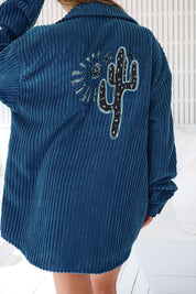 Oversize - Hemd mit Rippenstruktur und Stickerei in Blau oder Beige - Blossom Hair & Fashion