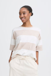 Oversize T-Shirt in Creme und mit Streifen - Blossom Hair & Fashion