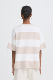 Oversize T-Shirt in Creme und mit Streifen - Blossom Hair & Fashion