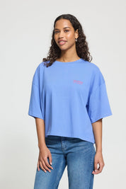 Oversize T-Shirt mit Rückenprint Gelb oder Blau - Blossom Hair & Fashion