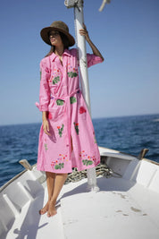 Pinkes Hemdblusenkleid aus Baumwolle mit Stickereien - Blossom Hair & Fashion