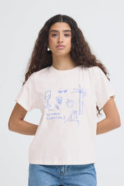 Print Shirt mit Frontmotiv in Offwhite - Blossom Hair & Fashion