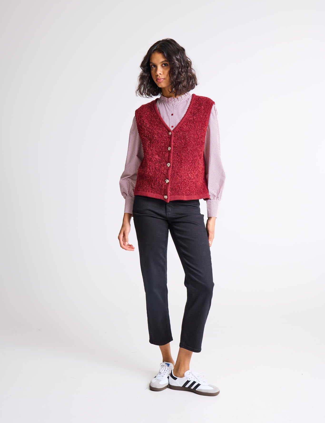 Rot - weiß gestreifte Bluse mit Stehkragen - Blossom Hair & Fashion