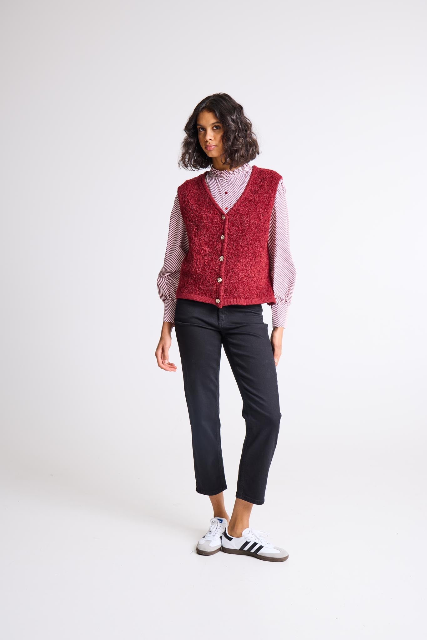 Rot - weiß gestreifte Bluse mit Stehkragen - Blossom Hair & Fashion