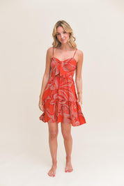 Rotes Minikleid mit Muster und Knotendetail - Blossom Hair & Fashion