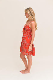 Rotes Minikleid mit Muster und Knotendetail - Blossom Hair & Fashion