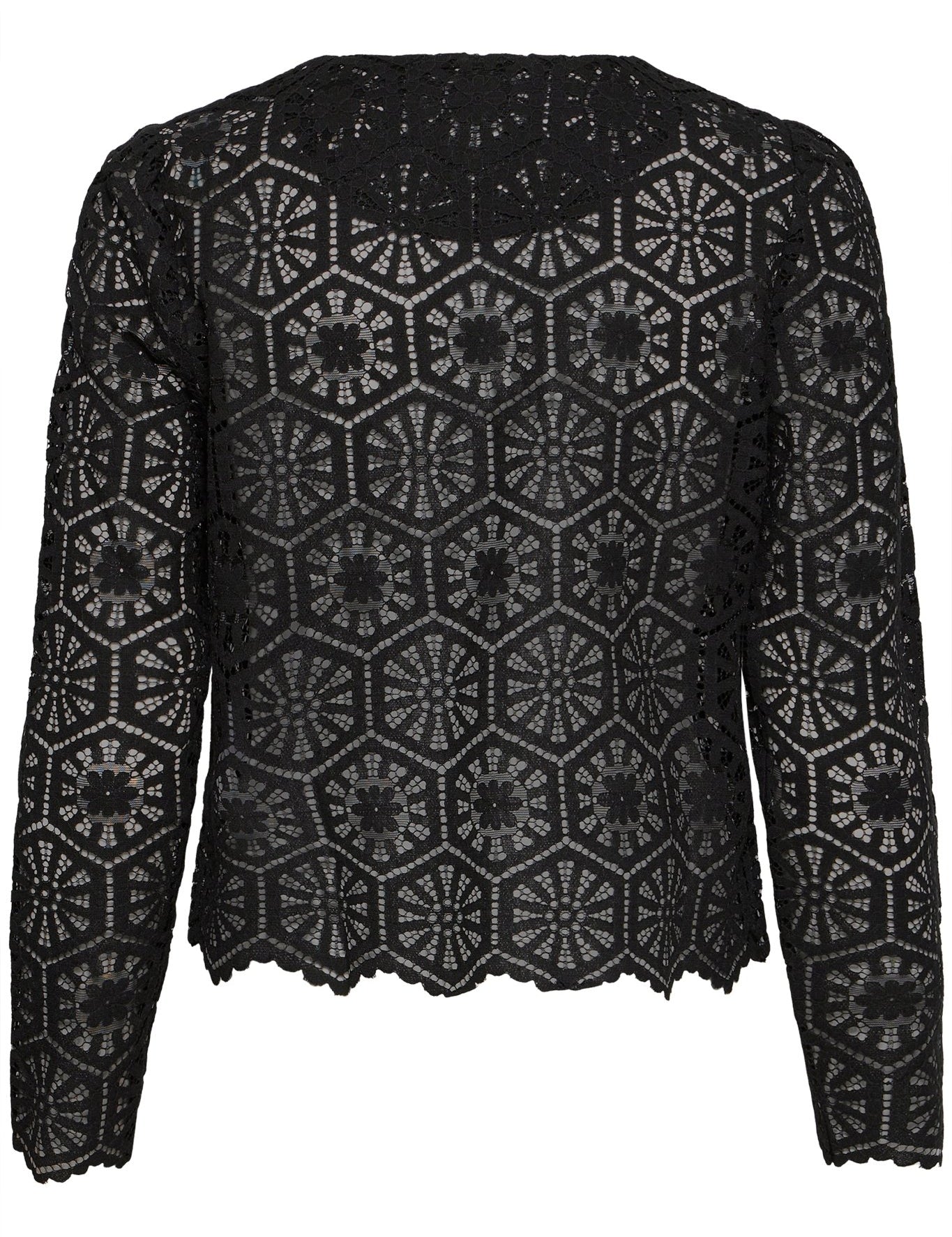 Schwarze Häkelbluse mit floraler Struktur - Blossom Hair & Fashion