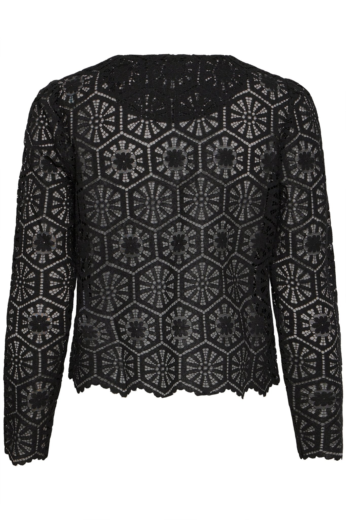 Schwarze Häkelbluse mit floraler Struktur - Blossom Hair & Fashion