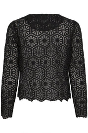 Schwarze Häkelbluse mit floraler Struktur - Blossom Hair & Fashion