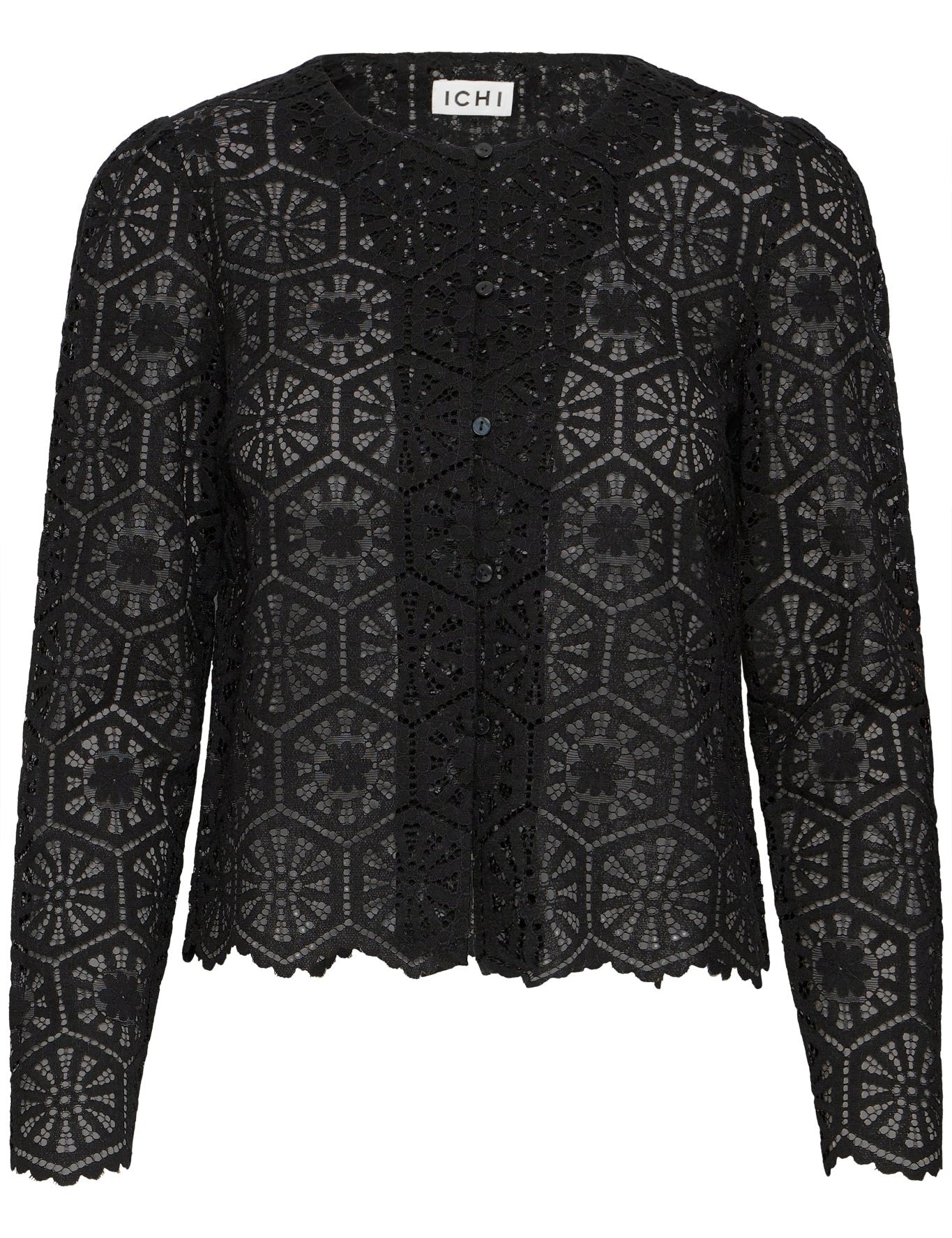 Schwarze Häkelbluse mit floraler Struktur - Blossom Hair & Fashion