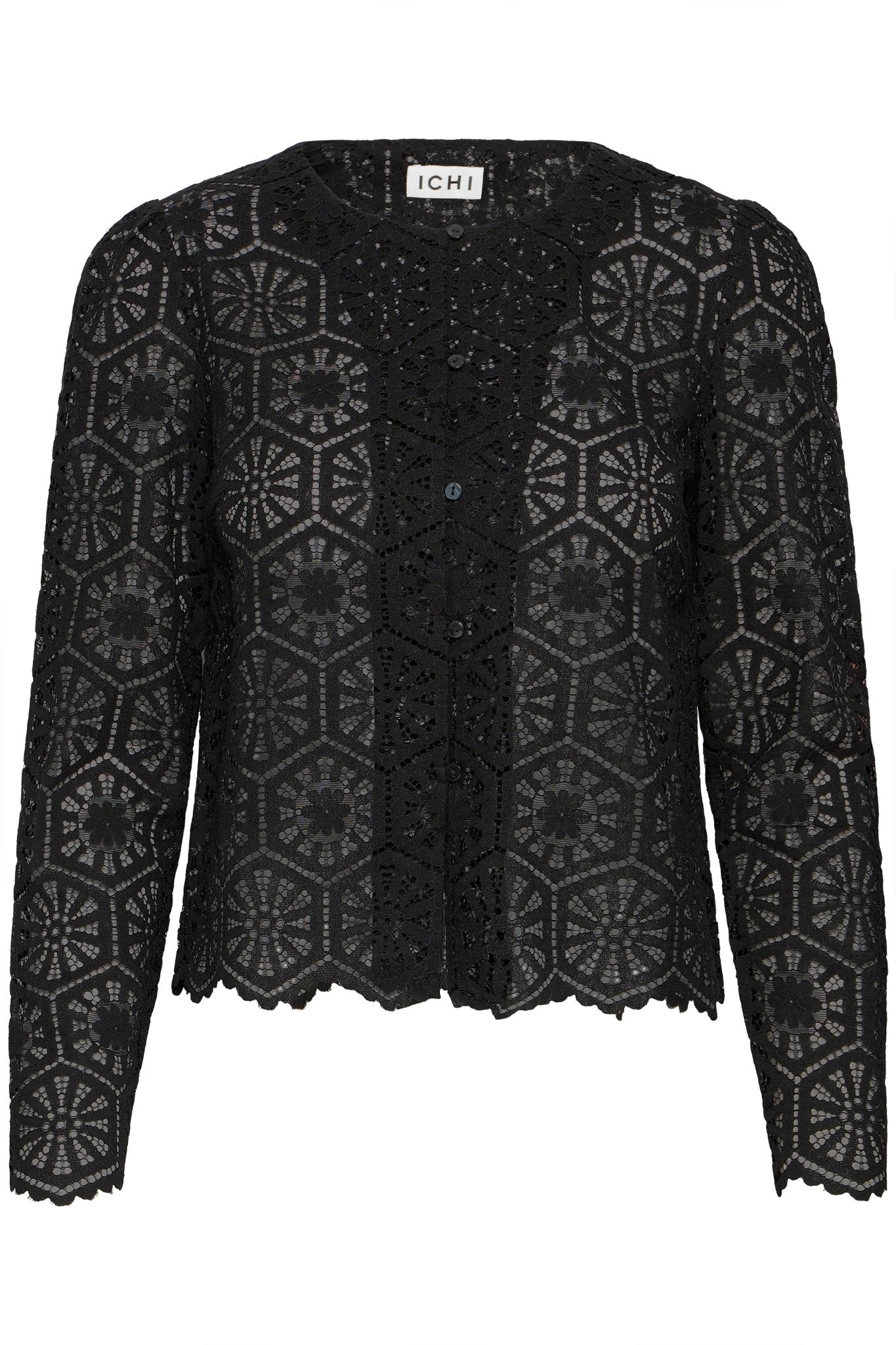 Schwarze Häkelbluse mit floraler Struktur - Blossom Hair & Fashion