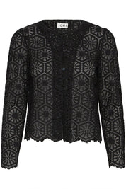 Schwarze Häkelbluse mit floraler Struktur - Blossom Hair & Fashion