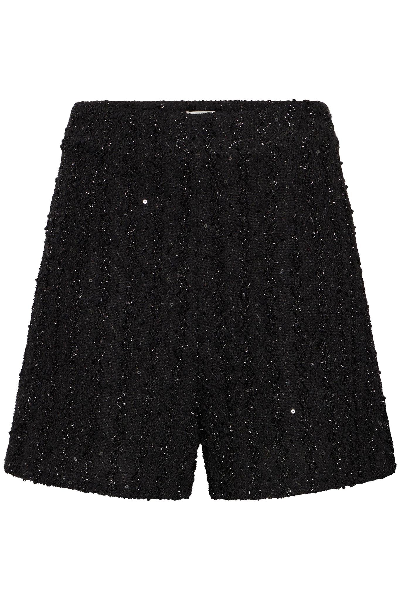 Schwarze High - Waist - Shorts mit Struktur und Glanz - Blossom Hair & Fashion