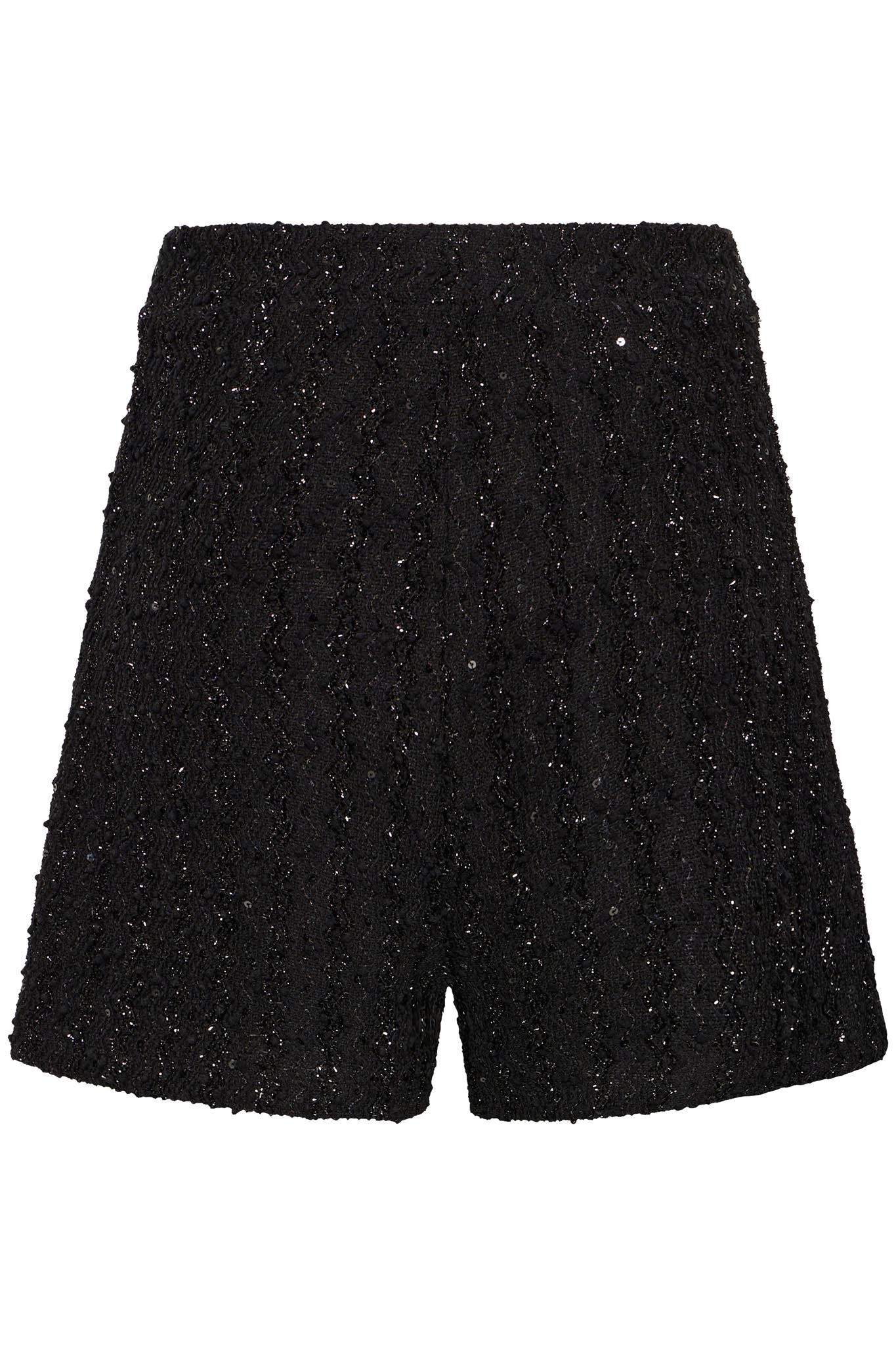 Schwarze High - Waist - Shorts mit Struktur und Glanz - Blossom Hair & Fashion