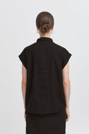 Schwarze Kurzarmbluse mit Kragen - Blossom Hair & Fashion