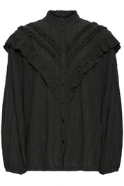 Schwarze Rüschenbluse mit Struktur - Blossom Hair & Fashion