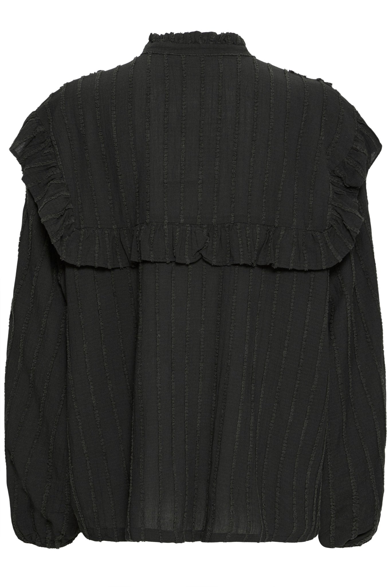 Schwarze Rüschenbluse mit Struktur - Blossom Hair & Fashion