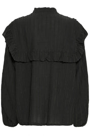 Schwarze Rüschenbluse mit Struktur - Blossom Hair & Fashion