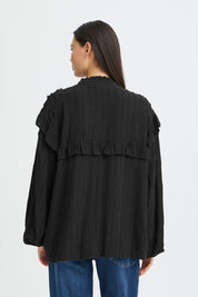 Schwarze Rüschenbluse mit Struktur - Blossom Hair & Fashion