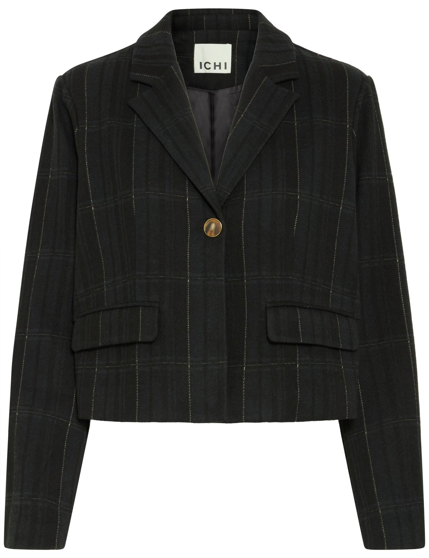 Schwarzer Blazer kariert kurz - Blossom Hair & Fashion