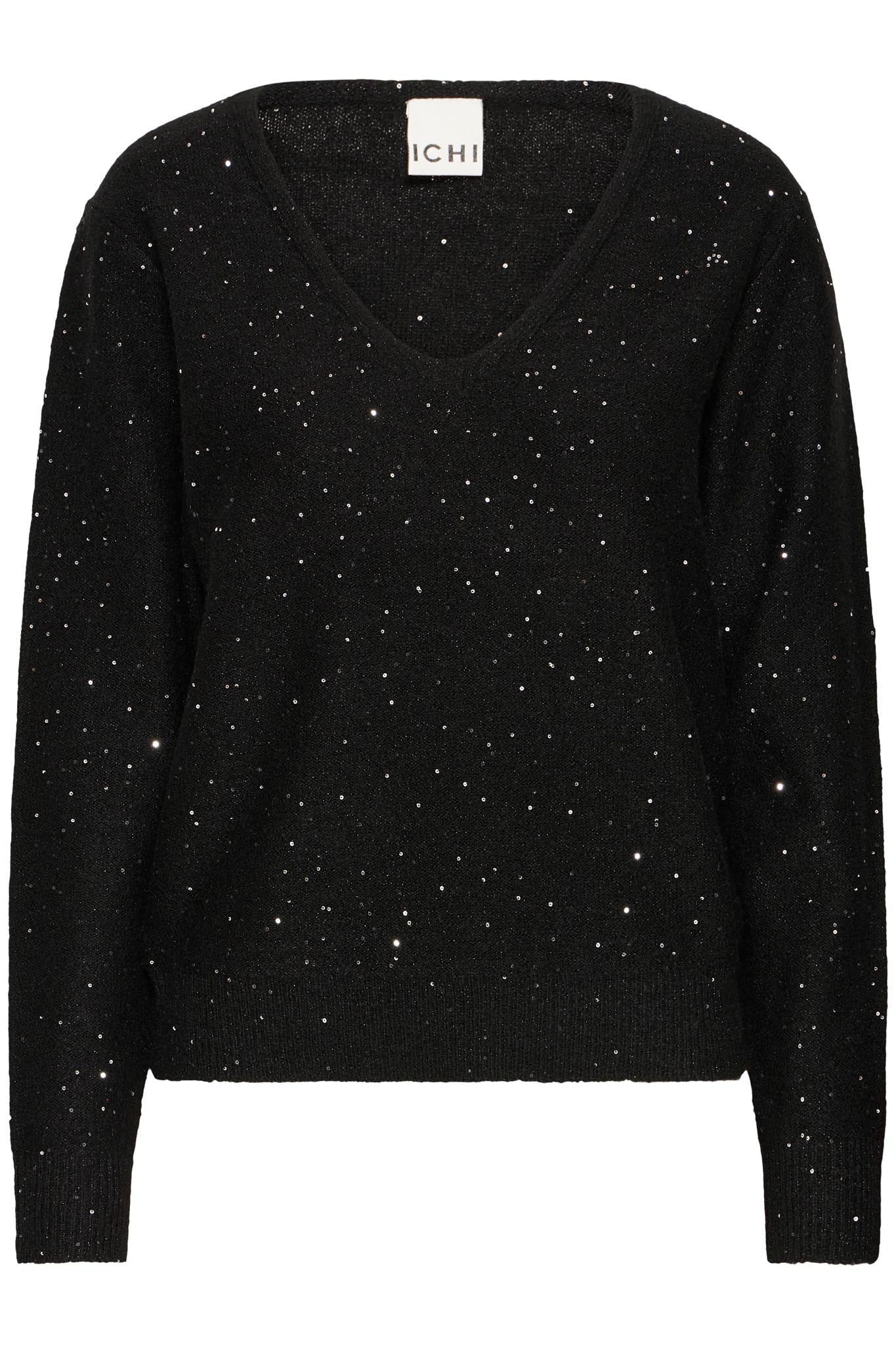 Schwarzer Glitzerpullover mit V - Ausschnitt - Blossom Hair & Fashion