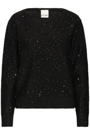Schwarzer Glitzerpullover mit V - Ausschnitt - Blossom Hair & Fashion
