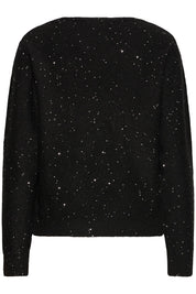 Schwarzer Glitzerpullover mit V - Ausschnitt - Blossom Hair & Fashion