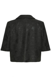 Schwarzer Kurzblazer mit Glanzstruktur - Blossom Hair & Fashion