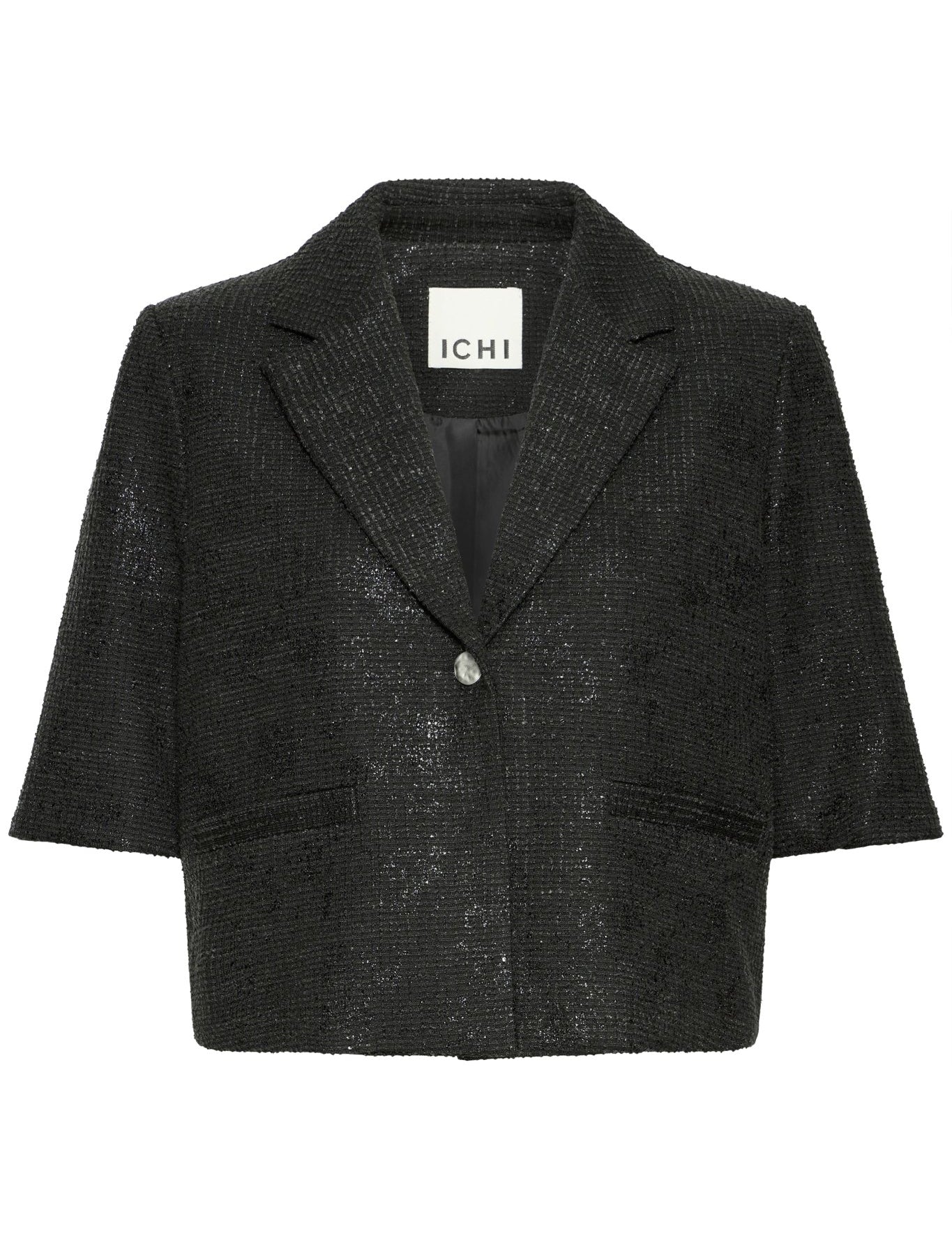 Schwarzer Kurzblazer mit Glanzstruktur - Blossom Hair & Fashion