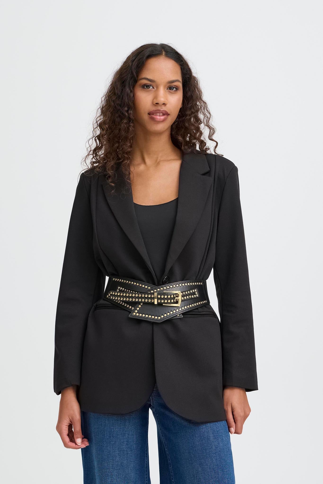 Schwarzer Taillengürtel mit Nieten und goldener Schnalle - Blossom Hair & Fashion