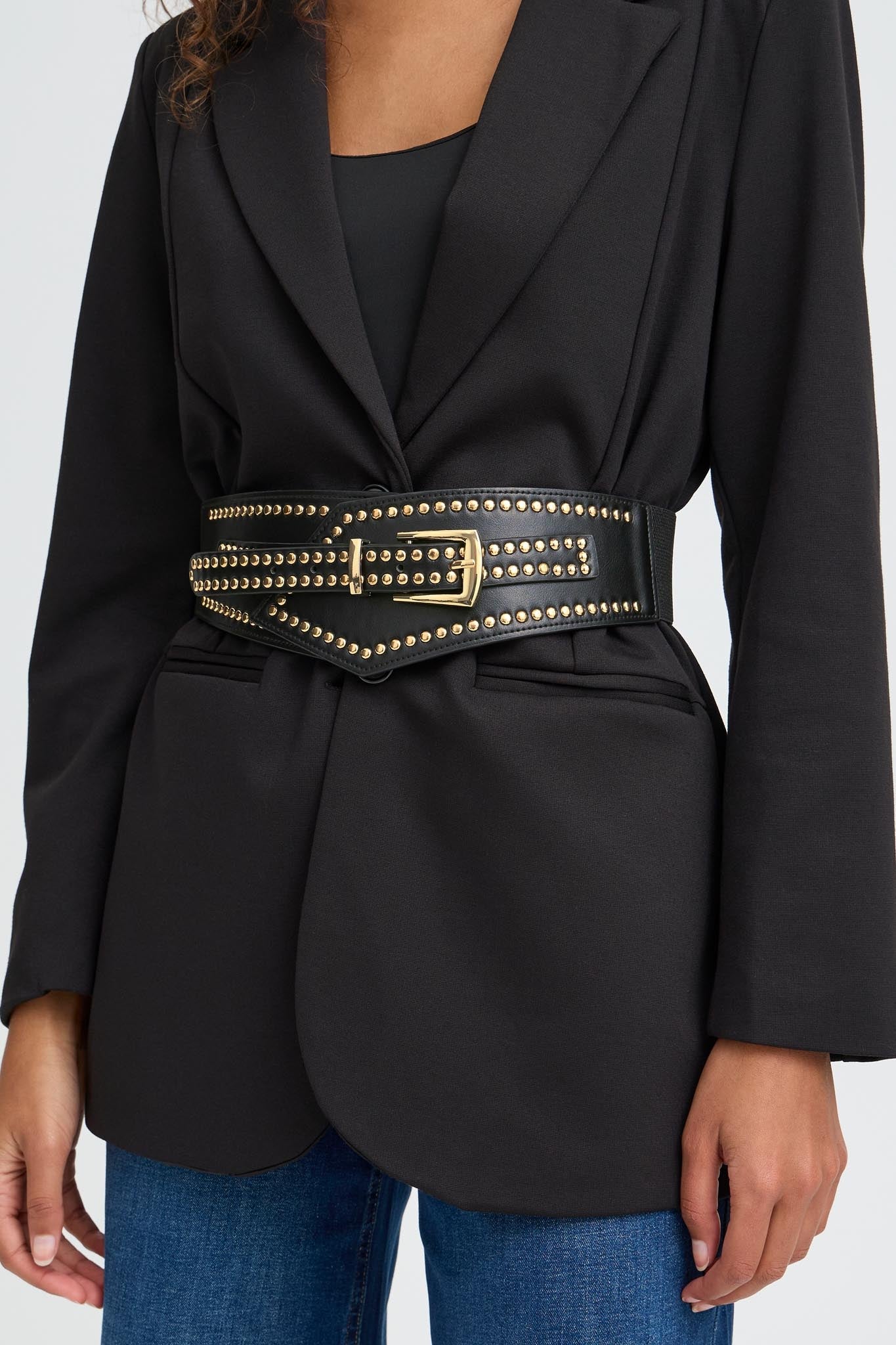 Schwarzer Taillengürtel mit Nieten und goldener Schnalle - Blossom Hair & Fashion