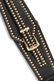 Schwarzer Taillengürtel mit Nieten und goldener Schnalle - Blossom Hair & Fashion
