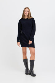 Schwarzes Damen Strickkleid – Loose Fit mit langen Ärmeln - Blossom Hair & Fashion