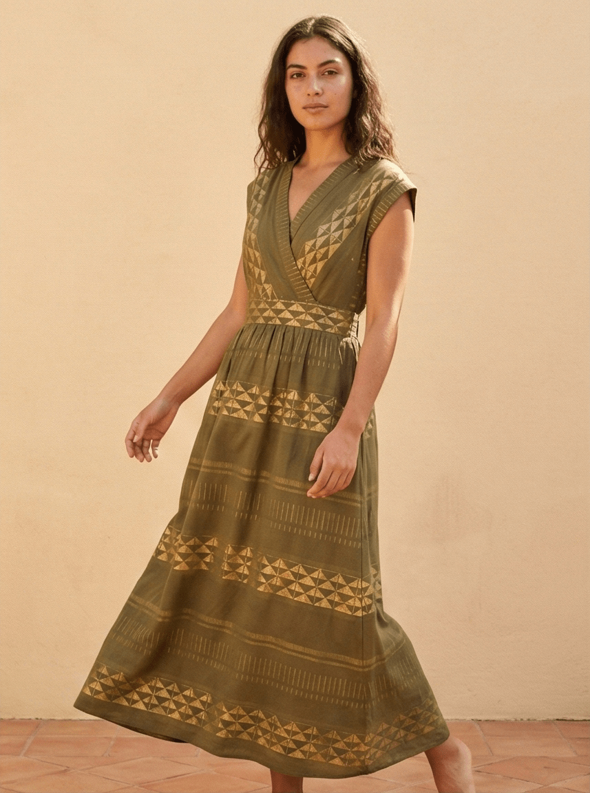 Schwarzes Midi Kleid mit grafischem Muster - Blossom Hair & Fashion
