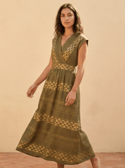Schwarzes Midi Kleid mit grafischem Muster - Blossom Hair & Fashion