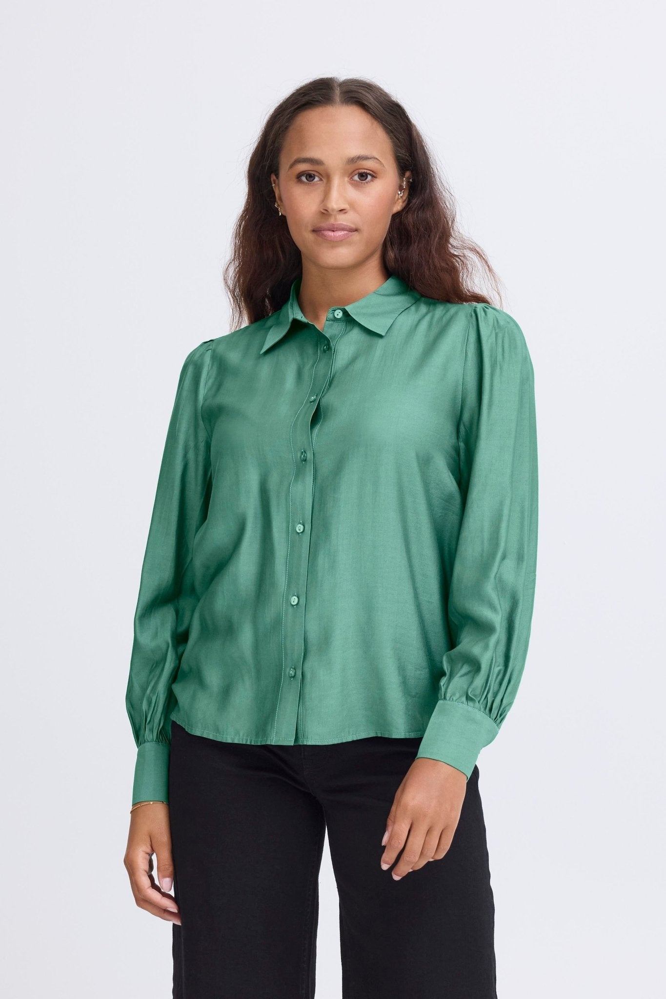 Shirt langarm Satinoptik smaragdgrün - Blossom Hair & Fashion