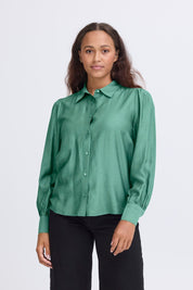 Shirt langarm Satinoptik smaragdgrün - Blossom Hair & Fashion