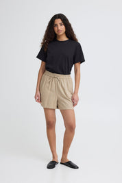 Shorts mit elastischem Bund und Bindeband in Schwarz oder Beige - Blossom Hair & Fashion