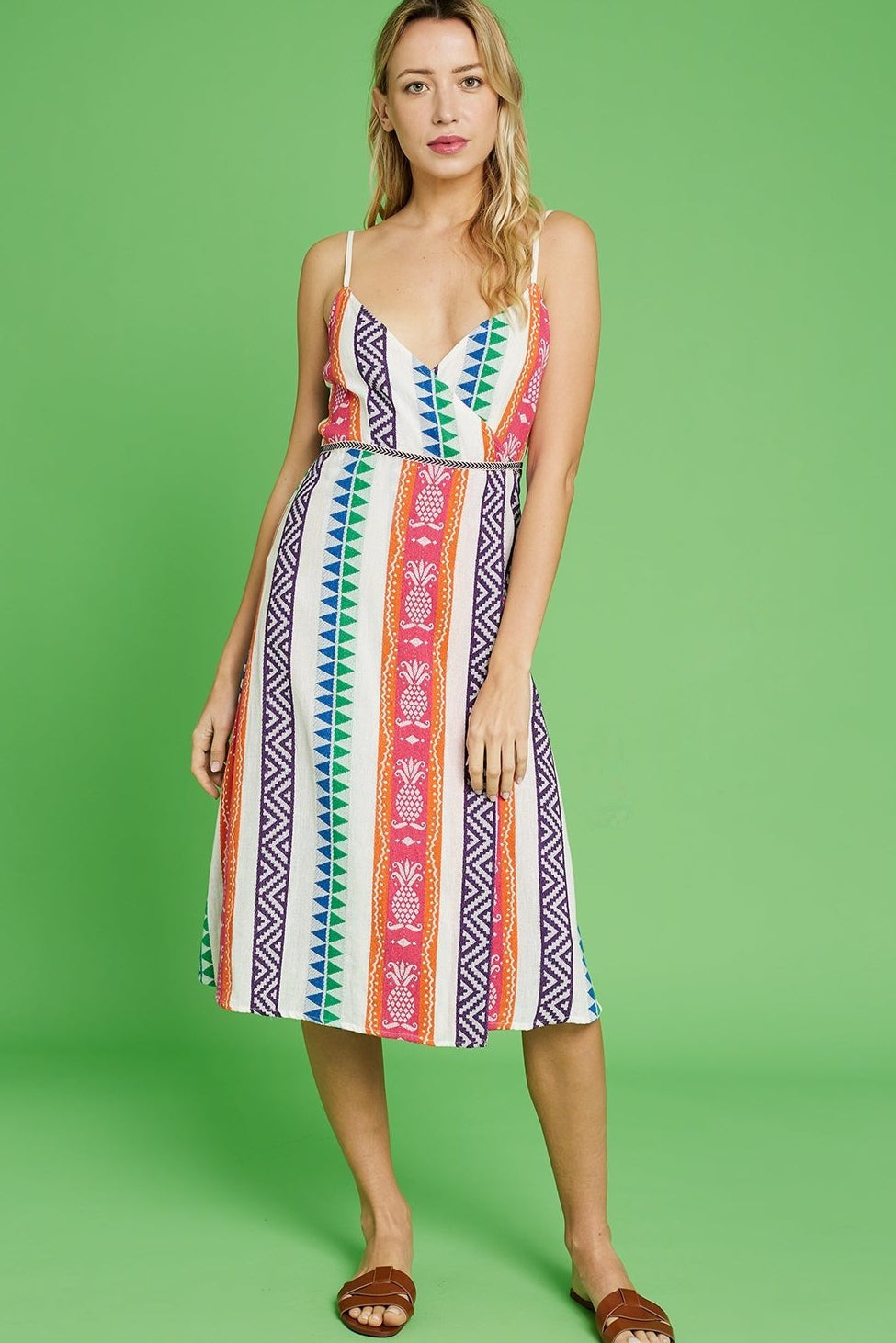 Sommerliches Damen Midikleid mit buntem Streifenmuster - Blossom Hair & Fashion