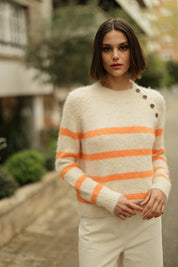 Stilvoller Deauville Pullover mit orangefarbenen Streifen - Blossom Hair & Fashion