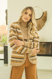 Strickjacke Damen im Jacquardmuster mit V - Ausschnitt - Blossom Hair & Fashion