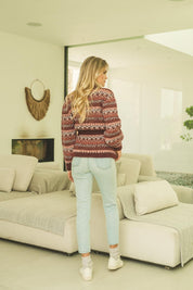 Strickjacke Damen mit Bindegürtel im Jacquardmuster - Blossom Hair & Fashion