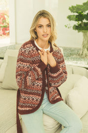 Strickjacke Damen mit Bindegürtel im Jacquardmuster - Blossom Hair & Fashion