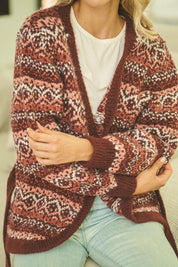 Strickjacke Damen mit Bindegürtel im Jacquardmuster - Blossom Hair & Fashion