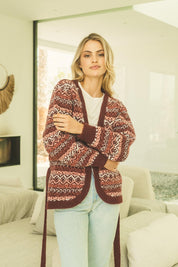 Strickjacke Damen mit Bindegürtel im Jacquardmuster - Blossom Hair & Fashion