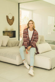 Strickjacke Damen mit Bindegürtel im Jacquardmuster - Blossom Hair & Fashion